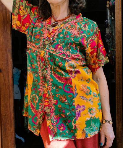 Fiesta Garden Patchwork Cotton Blouse