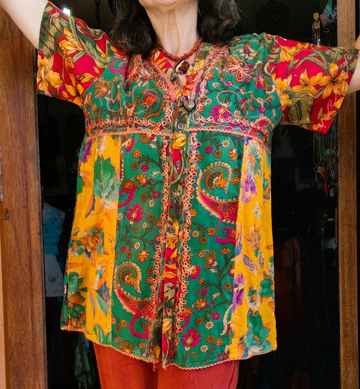 Fiesta Garden Patchwork Cotton Blouse