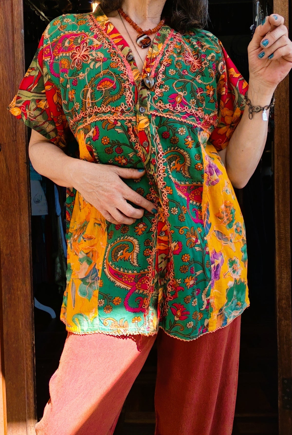 Fiesta Garden Patchwork Cotton Blouse