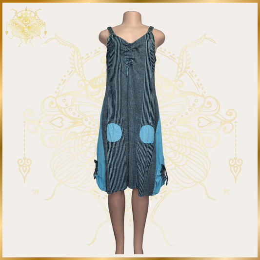 Hippy Dress with Round Pocket in Turquoise