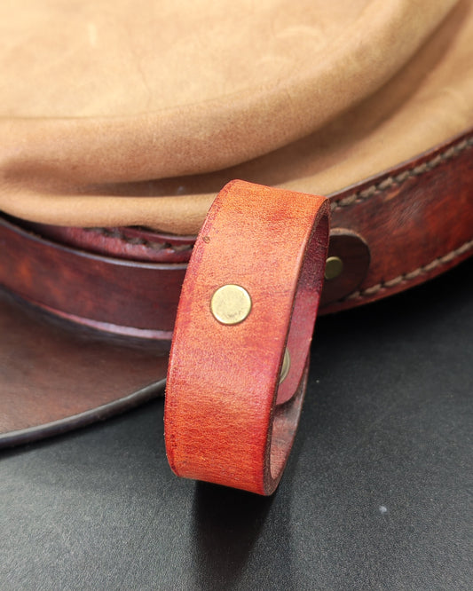 Narrow Rust Leather Cuff – Single Brass Stud Bracelet