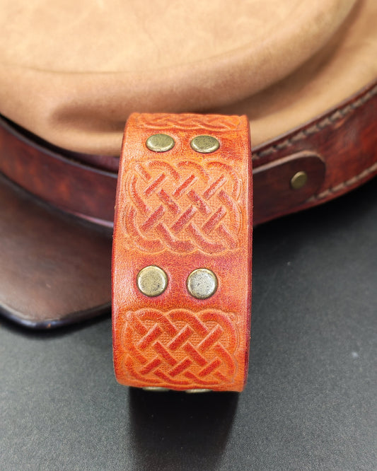 Celtic Knot Brass Stud Leather Cuff