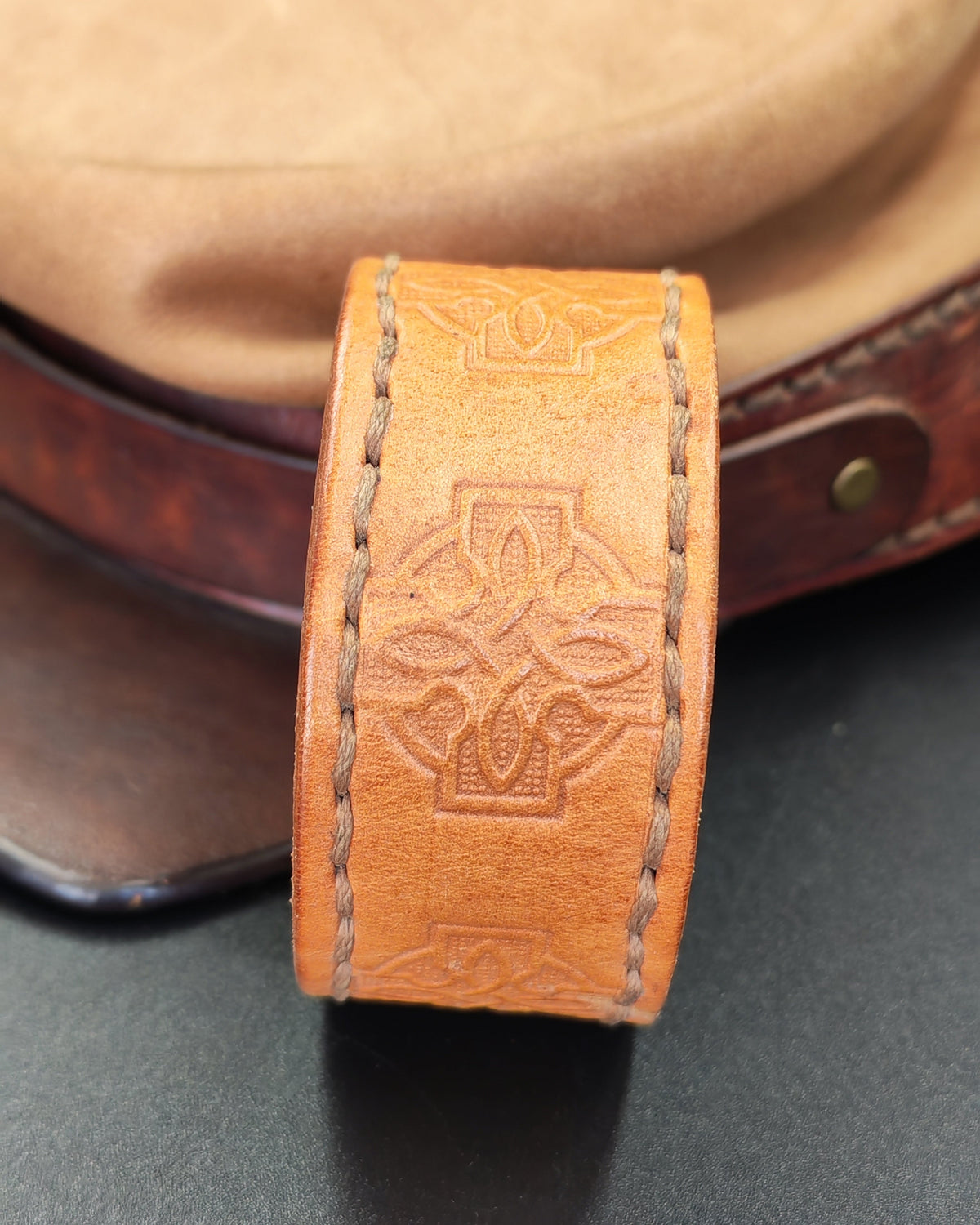 Celtic Cross Stitched Leather Cuff