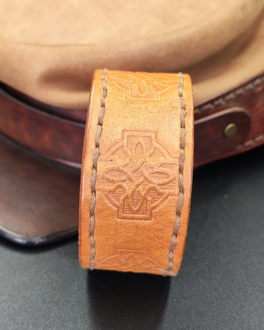 Celtic Cross Stitched Leather Cuff