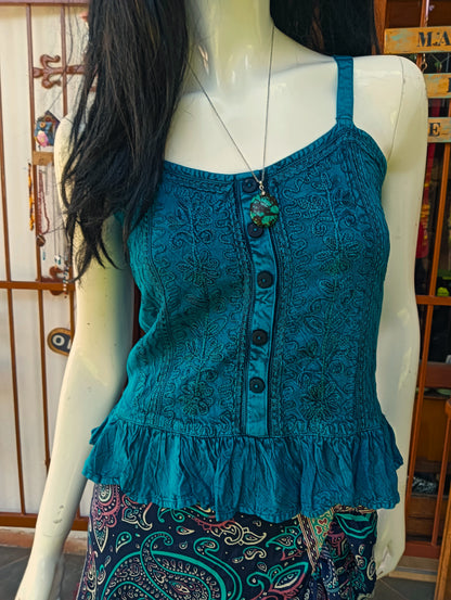 Embroidered Viscose Frill Cami Top