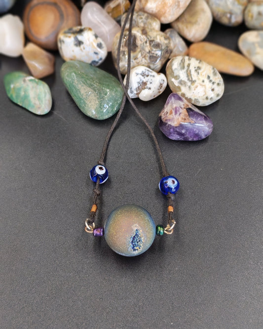 Flame Aura Quartz Sphere Pendant with All-Seeing Eye