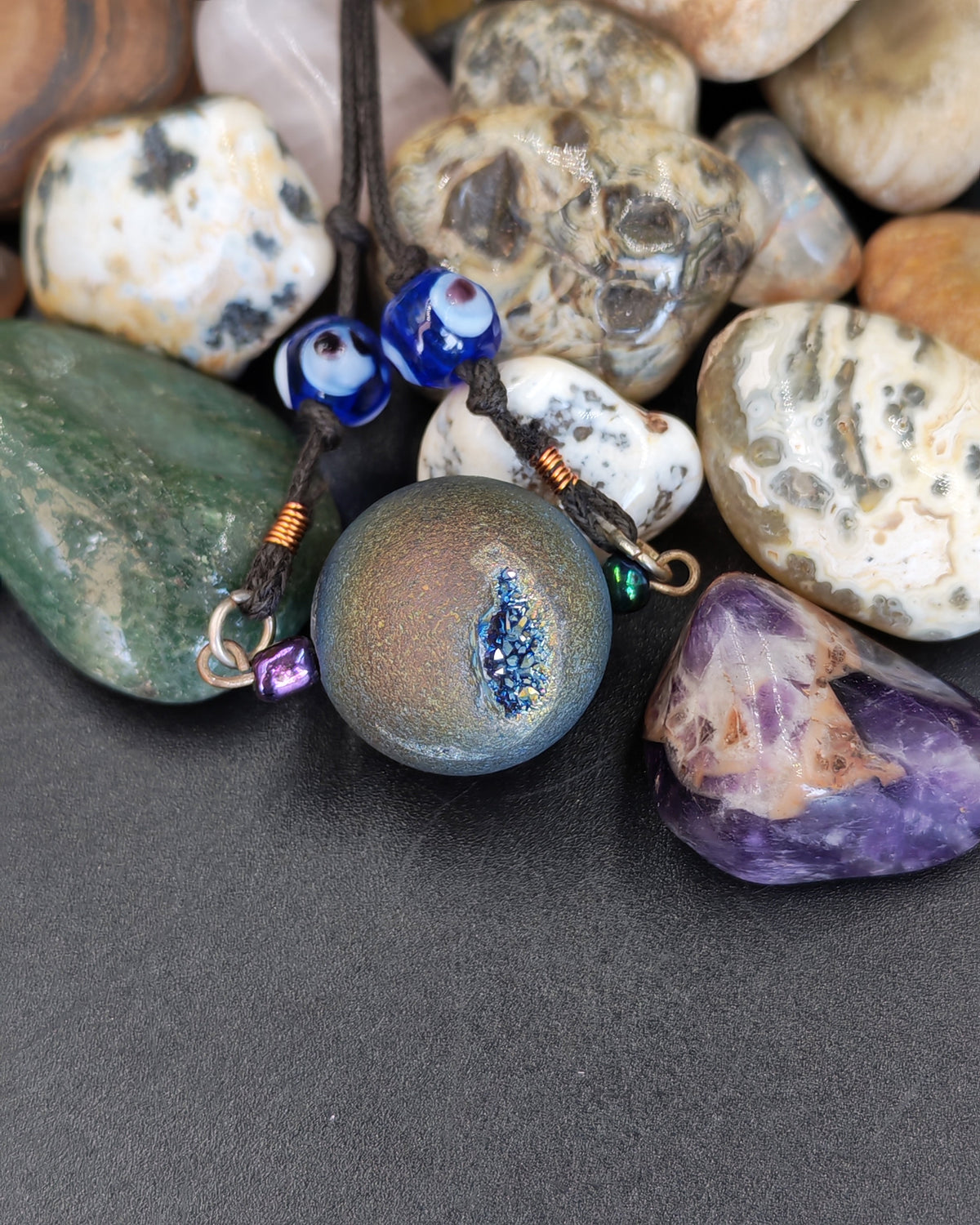 Flame Aura Quartz Sphere Pendant with All-Seeing Eye