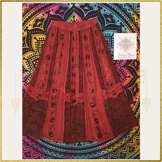 Flower Embroidered Full Boho Skirt