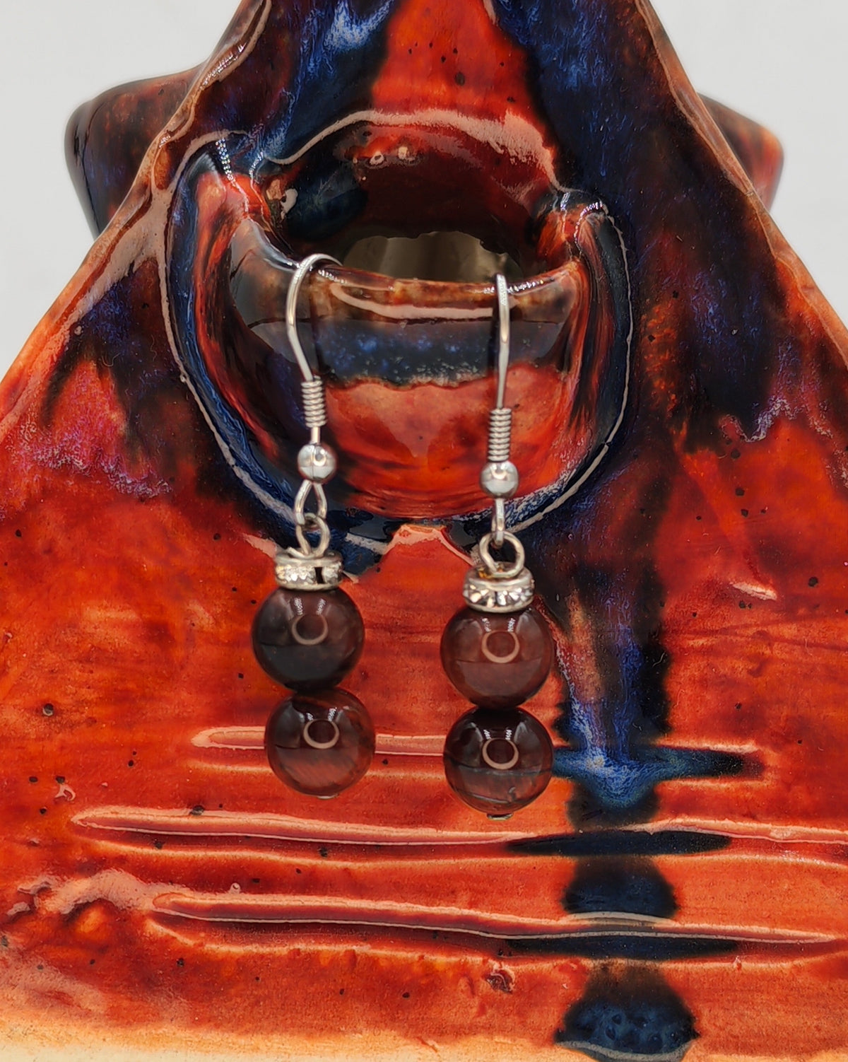 Natural Garnet Double Bead Rhinestone Earrings