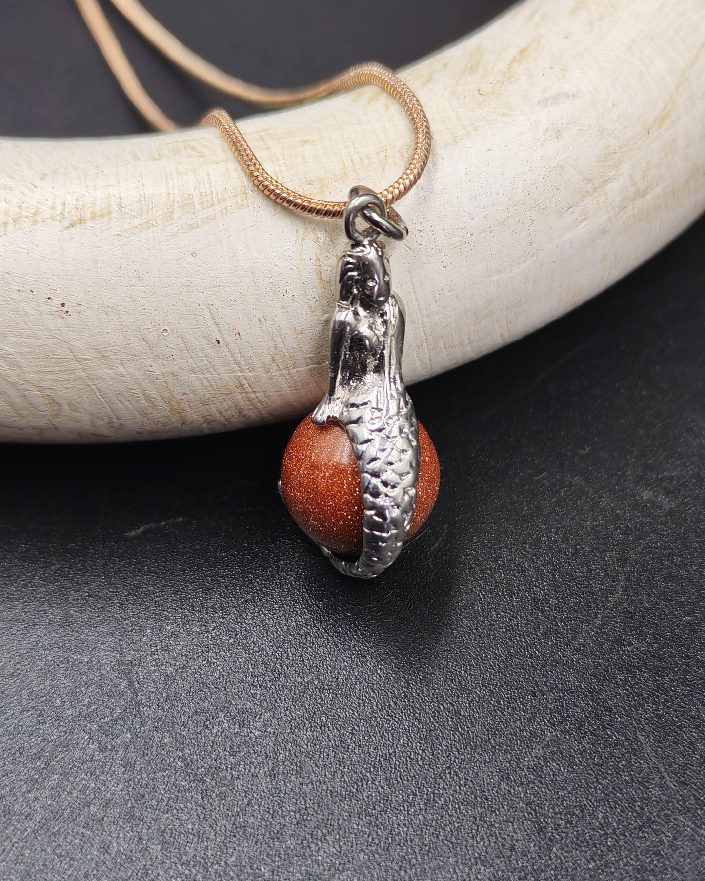 Natural Goldstone Bead Mermaid Pendant