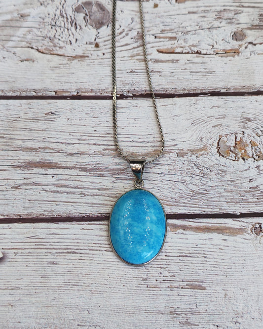 Blue Howlite Oval Cabochon Pendant