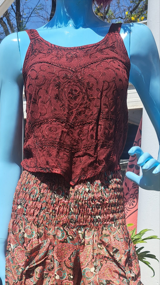 Deep Red Embroidered Crop