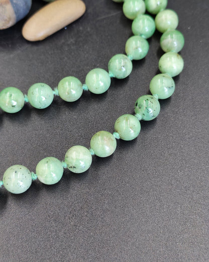 Natural Jade Polished Round Bead Long Necklace