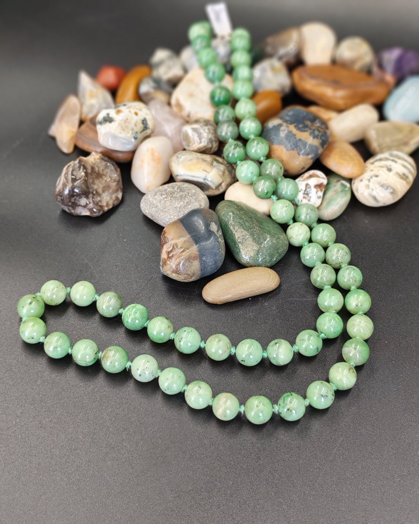 Natural Jade Polished Round Bead Long Necklace
