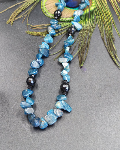 Blue Kyanite Chip & Black Onyx Bead Necklace