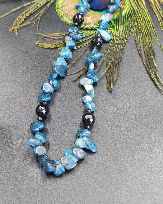 Blue Kyanite Chip & Black Onyx Bead Necklace