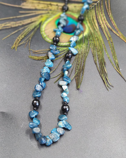 Blue Kyanite Chip & Black Onyx Bead Necklace