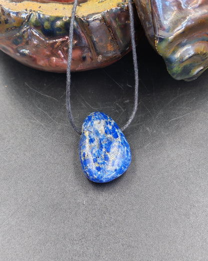 Lapis Lazuli Freeform Tumbled Pendant on Waxed Cotton Cord