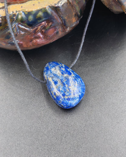 Lapis Lazuli Freeform Tumbled Pendant on Waxed Cotton Cord