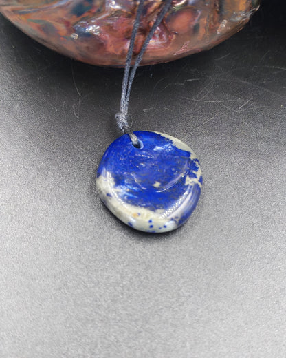 Lapis Lazuli Round Disc Pendant on Waxed Cotton Cord