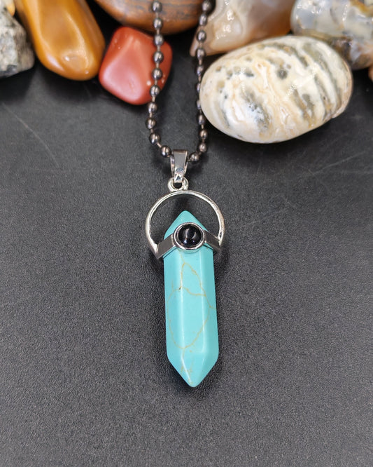 Turquoise Hexagonal Point Pendant with Onyx