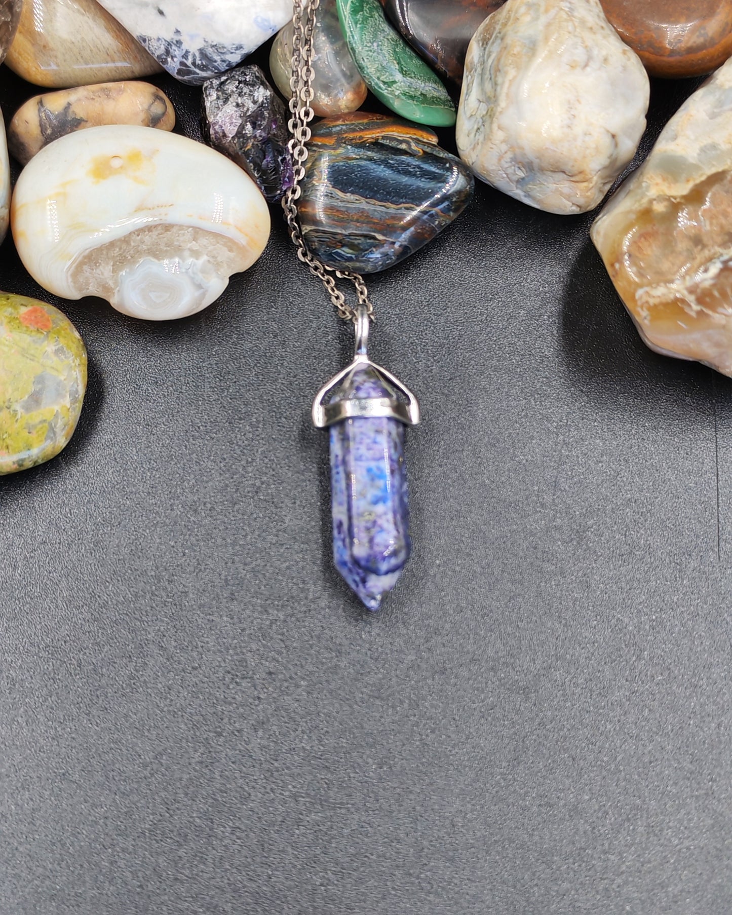 Natural Lapis Lazuli Hexagonal Point Crystal Pendant