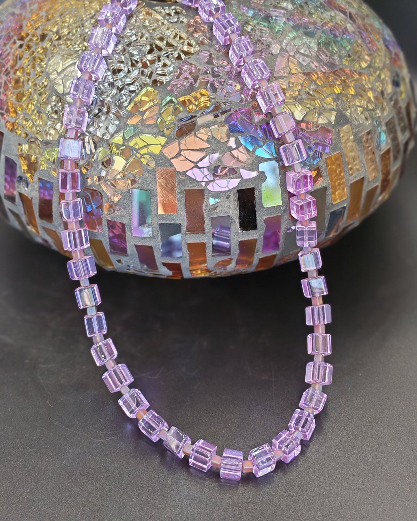 Lilac Glass Cube Bead Necklace