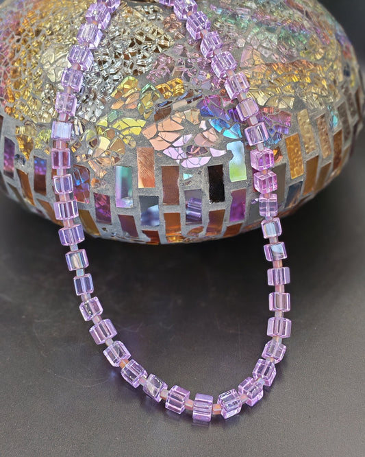 Lilac Glass Cube Bead Necklace