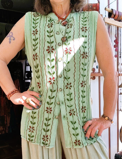 Lime Green Embroidered Floral Waistcoat