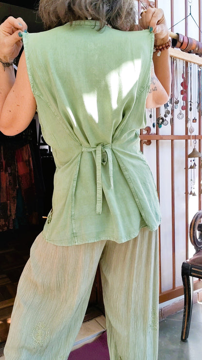 Lime Green Embroidered Floral Waistcoat