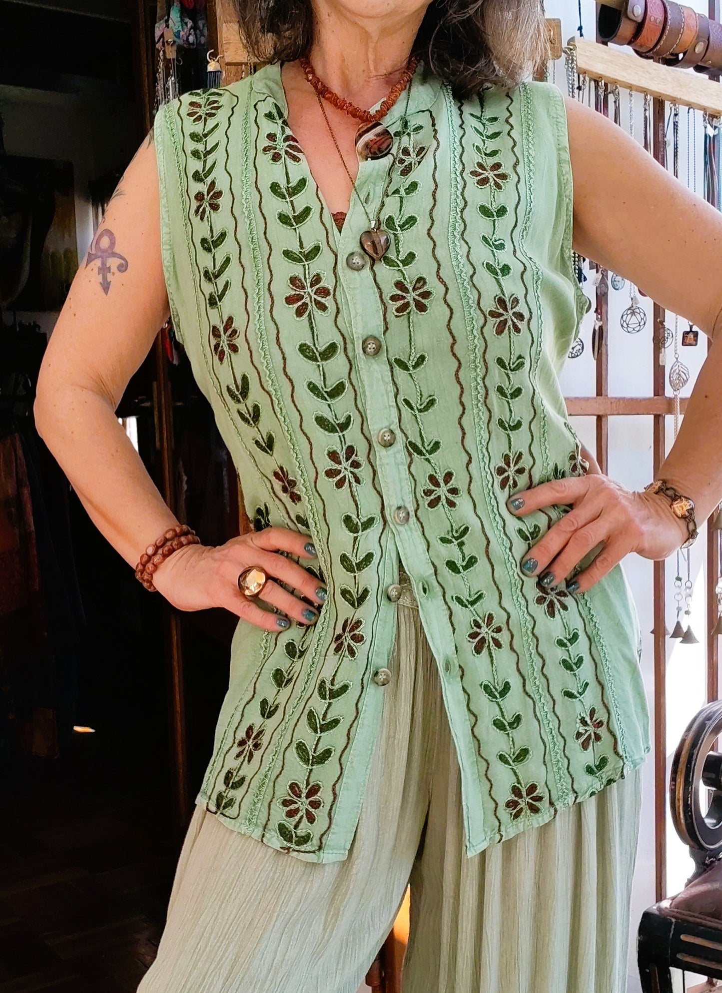 Lime Green Embroidered Floral Waistcoat