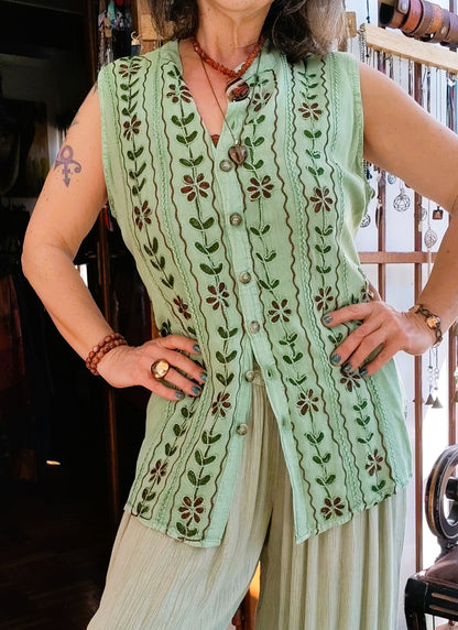 Lime Green Embroidered Floral Waistcoat