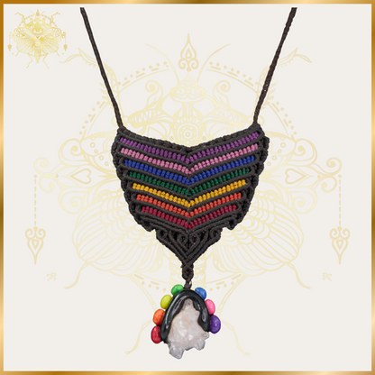 Macrame Chakra With Raw Quartz Necklace