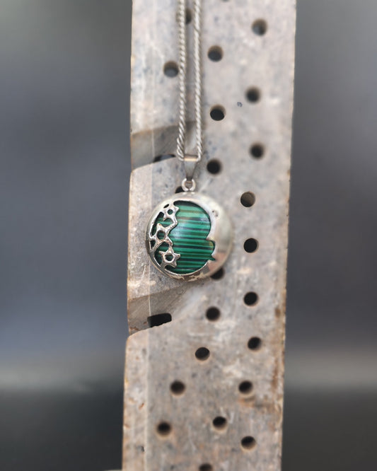 Malachite Moon & Stars Silver Pendant