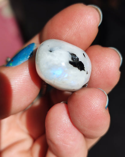 Rainbow Moonstone & Black Tourmaline Inclusion Pendant Necklace