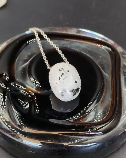 Rainbow Moonstone & Black Tourmaline Inclusion Pendant Necklace