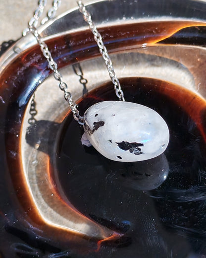 Rainbow Moonstone & Black Tourmaline Inclusion Pendant Necklace