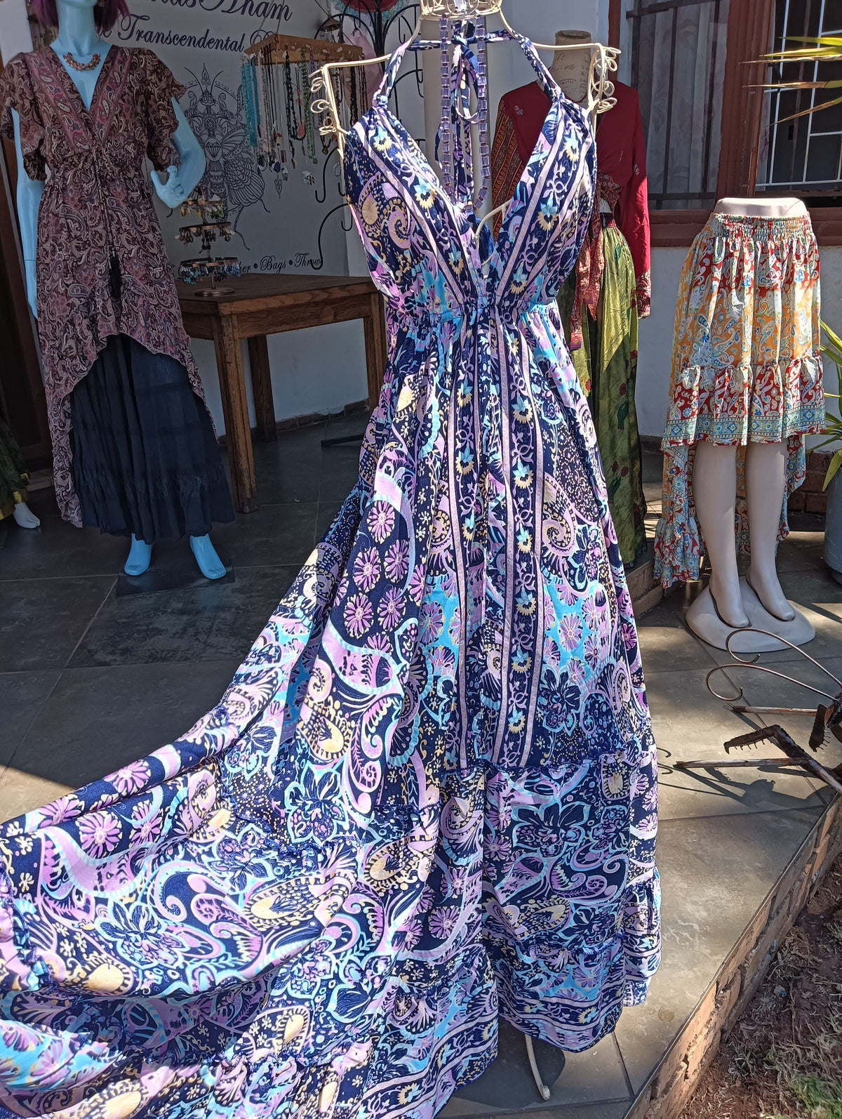 Magic Dress – front view showing deep V-neckline, elasticated waist and full flared skirt
