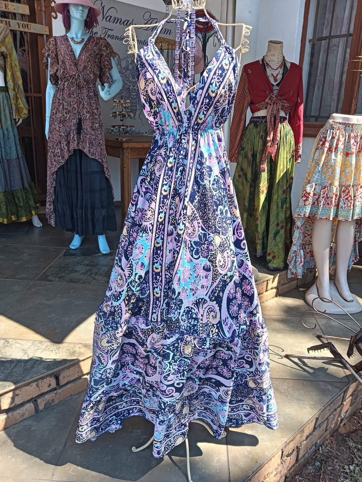 Magic Dress – three-quarter view showing full length and paisley floral print detail