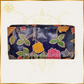 Navy Rose Garden Medium Length Leather Purse