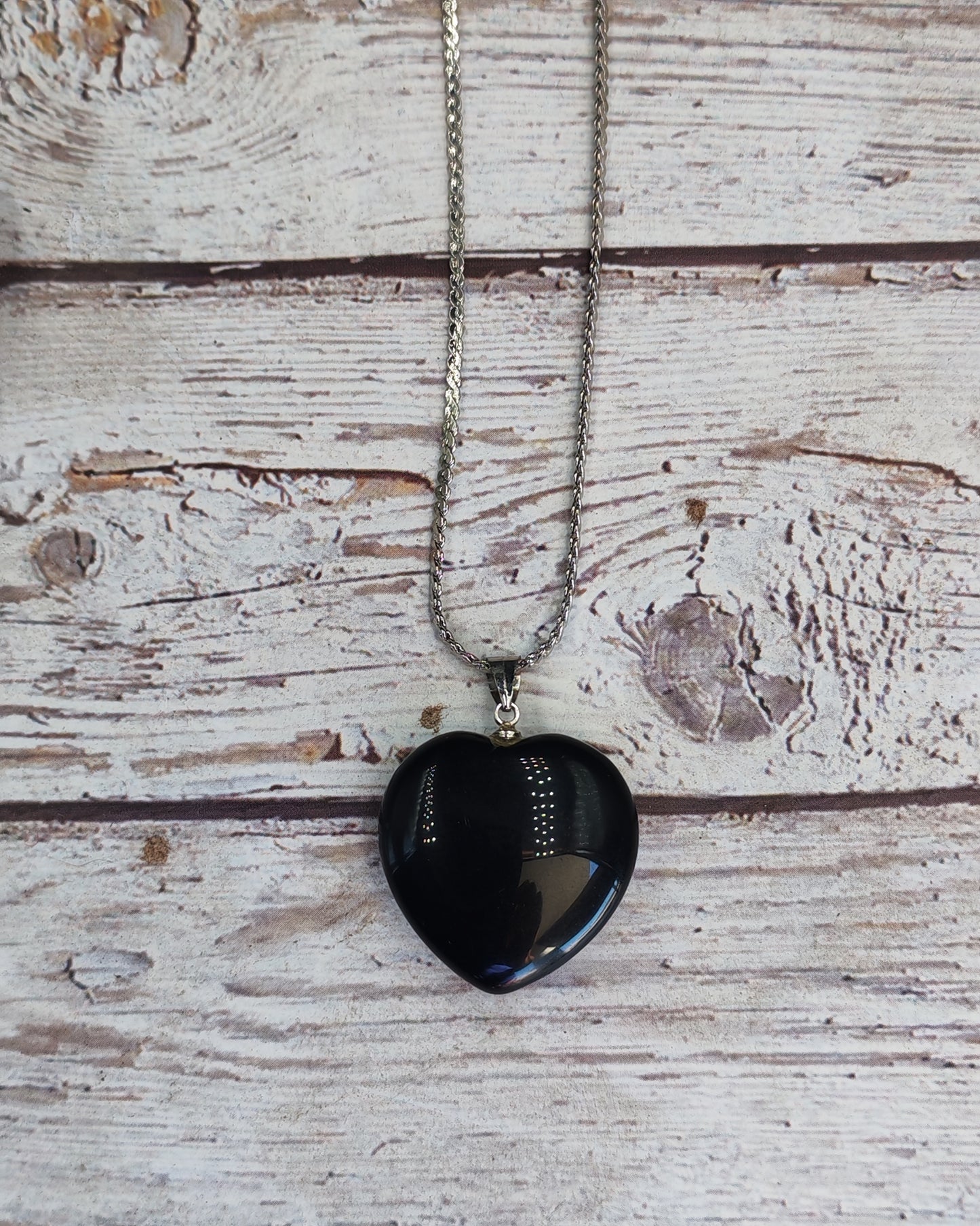 Natural Black Onyx Heart Pendant (Large)