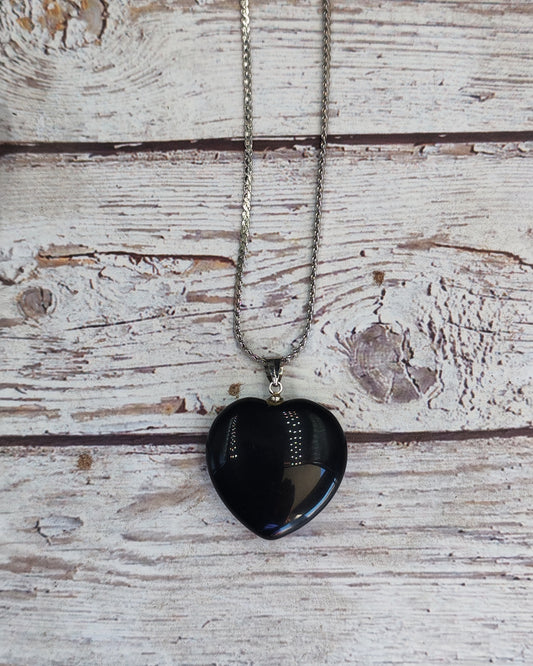 Natural Black Onyx Heart Pendant (Large)