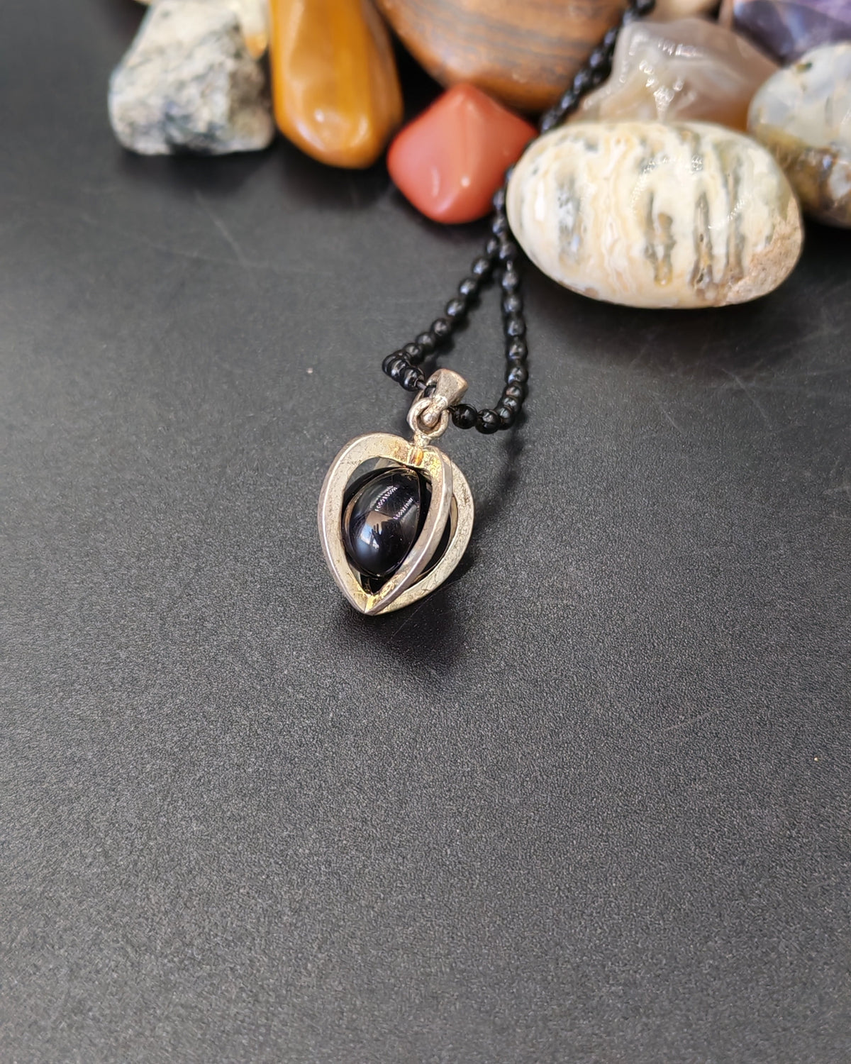 Black Onyx Mini Cage Pendant on Chain