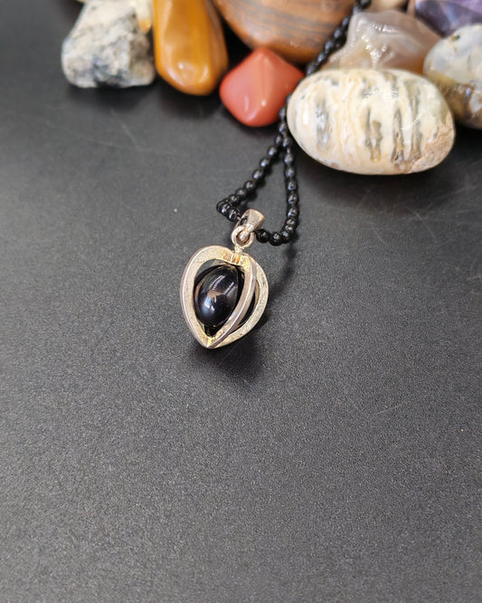 Black Onyx Mini Cage Pendant on Chain