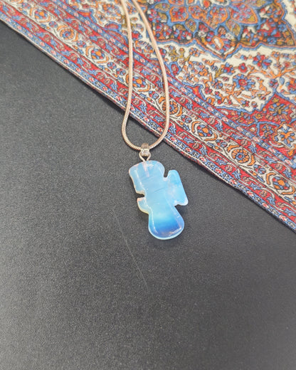 Opalite Carved Angel Pendant on Rose Gold Snake Chain