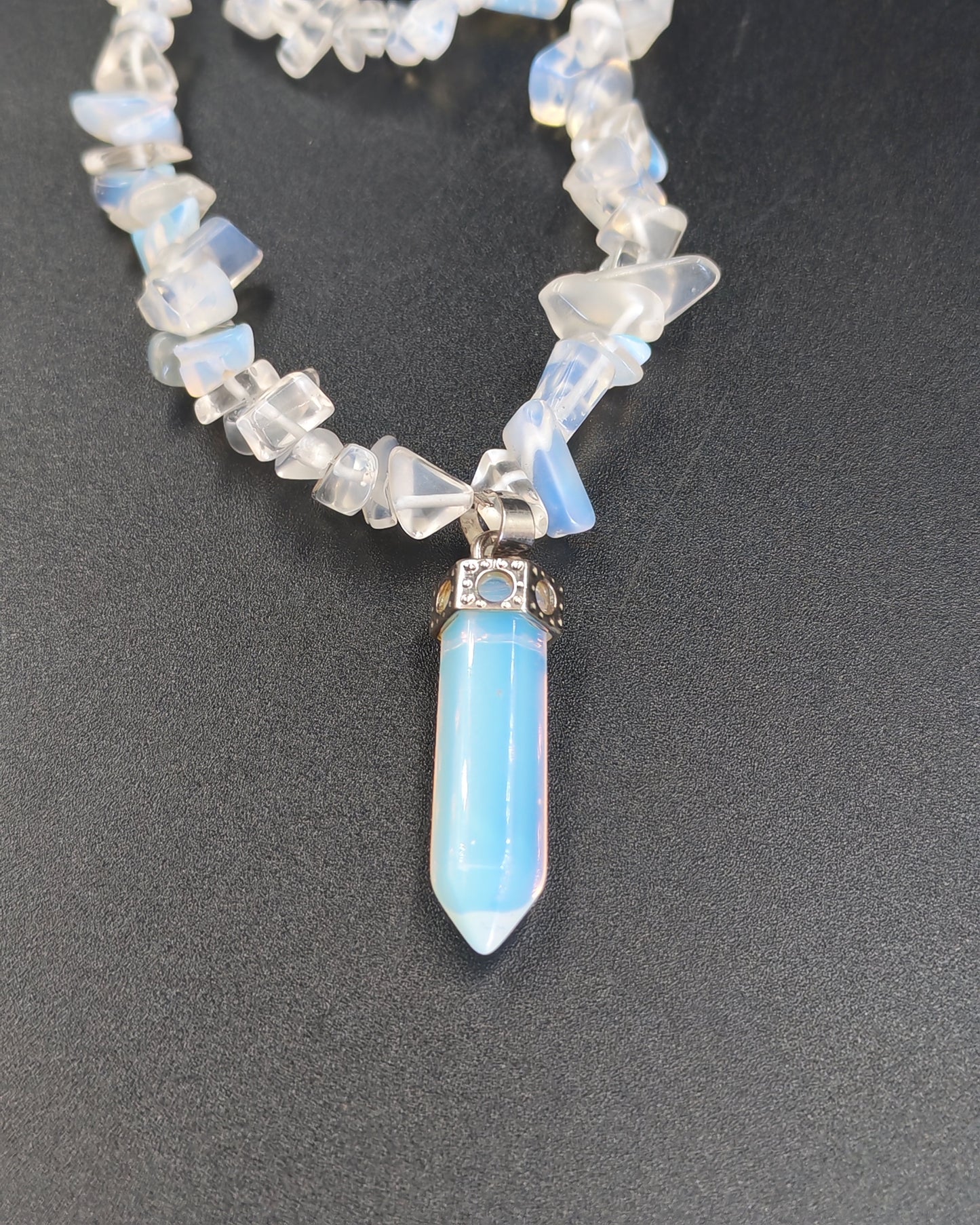 Opalite Hexagonal Point Pendant & Chip Necklace
