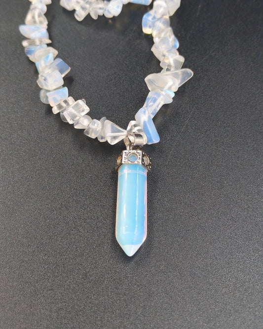 Opalite Hexagonal Point Pendant & Chip Necklace