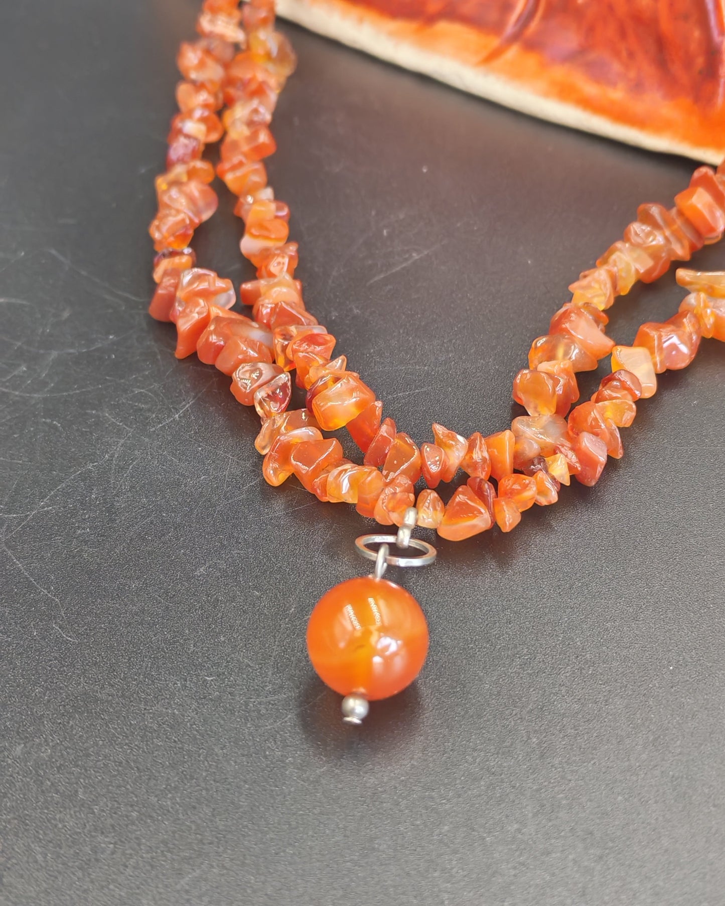 Carnelian Chip Bead Necklace with Sphere Drop