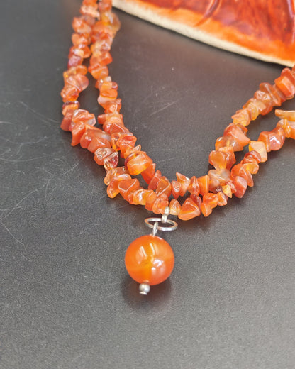 Carnelian Chip Bead Necklace with Sphere Drop