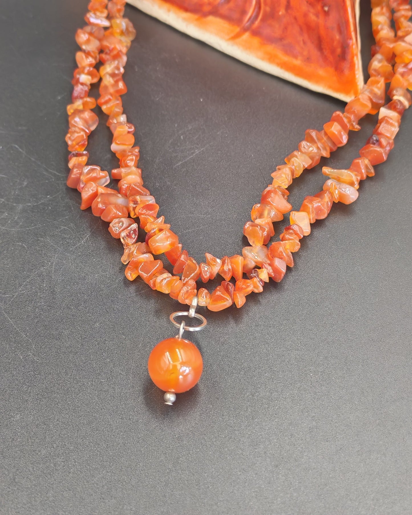 Carnelian Chip Bead Necklace with Sphere Drop